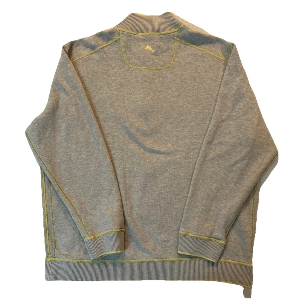 Tommy‎ Bahama Pullover Mens XL Yellow Grey Reversible Quarter Zip Ribbed Sweater